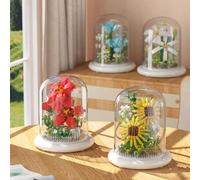 Shein Juego de bloques de construcción de la serie de flores eternas de múltiples estilos con cubierta antipolvo, pequeños bloques de construcción de plásti