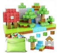Shein Juego de bloques de construcción magnéticos, juguetes educativos Montessori de cubo sensorial STEM para niños, crea un mundo minero magnético para mej