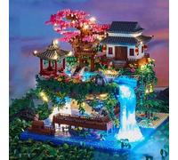 Shein Juego de bloques de construcción mini de 3530 piezas, árbol bonsái de cerezo, flores de melocotonero de la arquitectura china, colección de figuras fa