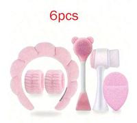 Shein Juego de brochas para mascarillas de spa de limpieza profunda, incluye diadema de terciopelo suave, juego de diademas, cepillo exfoliante suave, cepil