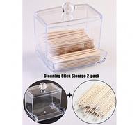 Shein Juego de caja de almacenamiento con palitos de limpieza de punta fina, 1 paquete de palitos de limpieza multiusos para belleza y 1 soporte de almacena