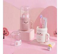 Shein Juego de caja de cepillo de dientes y vaso para enjuagarse la boca sin olor para viajes - Portátil, vaso de plástico para pasta de dientes, diseño de