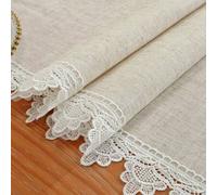Shein Juego de camino de mesa vintage estilo cottage 100% poliéster con base de lino color beige crudo, ribete de encaje festoneado con mini margaritas en t