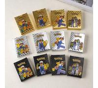Shein Juego de cartas coleccionables con temática de Pokémon, serie de tres colores Oro / Plata / Negro, múltiples estilos de personajes disponibles, artesa