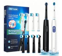 Shein Juego de cepillo de dientes eléctrico negro/blanco, cepillo de dientes recargable giratorio, limpiador de dientes totalmente automático para adultos,