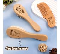 Shein Juego de cepillo y peine de madera personalizado para bebé con nombre grabado a medida, cepillo desenredante para recién nacidos y niños, regalo para