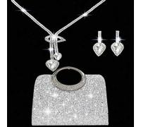 Shein Juego de Collar, Pendientes y Pulsera de Joyería con Strass, Adecuado para Bolso de Mano de Lujo con Strass Brillante, Perfecto para Fiesta, Boda Romá