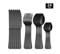 Shein Juego de cubiertos de acero inoxidable de 4/16/24 piezas para Navidad, incluye cuchillo de filete, tenedor de cena, cuchara, cuchara de postre, adecua