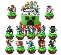 Shein Juego de decoración de cumpleaños Minecraft con inserto de pastel de batalla de píxeles de mi mundo. Agregar al carrito y se proporcionará envío prior