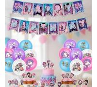 Shein Juego de decoración de habitación K-POP De-Mon Hun Ter 1/16/17 - Pancarta de K-pop De Mon Hun-Ter y globos con personajes, perfecto para fiestas temát