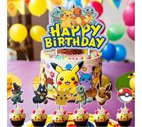 Shein Juego de decoración para tarta de Pikachu de Pokémon Pocket Monsters de 13 en 1, que incluye decoración para tarta, banderines y tarjetas de tamaño pa