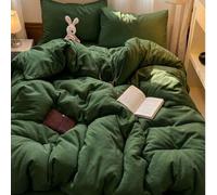 Shein Juego de edredón de 2/3 piezas verde militar liso supersuave, suave, transpirable y sin arrugas, mejor para dormir, estilo de hotel de lujo, regalo pa