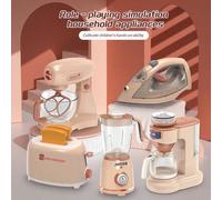 Shein Juego de electrodomésticos de cocina para niños, que incluye cafetera, licuadora, exprimidor y tostadora, con delantal y taza, con luces y sonidos rea