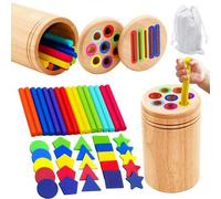 Shein Juego de emparejamiento de colores y clasificación de formas de madera 3 en 1, juguete educativo multifuncional Montessori adecuado para niños pequeño