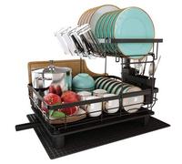 Shein Juego de escurreplatos y escurridor, escurreplatos de 2 niveles para encimera de cocina, escurridor de platos grande desmontable con soporte para uten