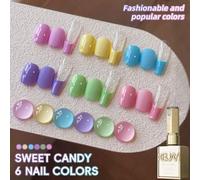 Shein Juego de esmalte de uñas en gel estilo caramelo de 6 colores XEJAYI, UV LED para remojar, semi-permanente, calidad de salón DIY para arte de uñas en p