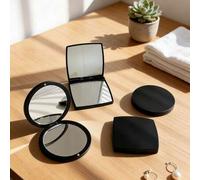Shein Juego de espejos dobles negro (redondo + cuadrado), espejo antivaho de doble cara con tapa magnética, compacto de maquillaje portátil, regalo práctico