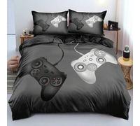 Shein Juego de funda nórdica de 2/3 piezas con estampado 3D de mando de consola monocromo, estilo clásico de consola, decoración de habitación de jugador (T