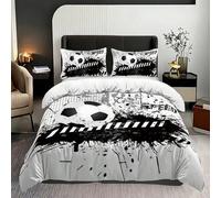 Shein Juego de funda nórdica de 3 piezas con estampado de balón de fútbol y balón de fútbol extra grande, sin relleno, tema deportivo de moda, adecuado para