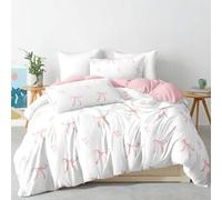 Shein Juego de Funda Nórdica de 3 Piezas con Estampado Digital de Lazo a Rayas Rosas Lindo (1 Funda Nórdica + 2 Fundas de Almohada, Inserto de Nórdico No In