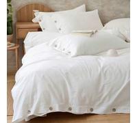 Shein Juego de funda nórdica de 3 piezas sin relleno, juego de funda nórdica con decoración de botones de tela minimalista (1 funda de edredón, 2 fundas de