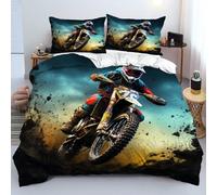 Shein Juego de funda nórdica de carreras de motocicletas ultra suave - 3 piezas (1 funda nórdica + 2 fundas de almohada, sin relleno), estampado moderno de