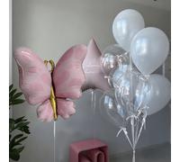 Shein Juego de Globos Bobo con Lazo Rosa - Globos de Papel de Aluminio con Mariposa Rosa, Globos de Papel de Aluminio con Corazón Blanco & Dorado, Globos de