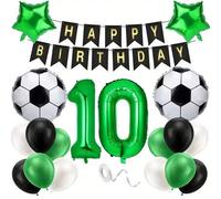 Shein Juego de globos con temática de fútbol, decoraciones con borlas negras y banderas, globos de número verde de 32 pulgadas, suministros de decoración pa