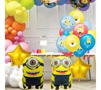 Shein Juego de globos de cumpleaños con temática de Minions - Kit de decoración de fiesta todo en uno con globos de látex impresos, globos de lámina con for
