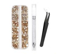 Shein Juego de herramientas de punteado de arte de uñas con 12 compartimentos/caja, con cristales de imitación de color champán, cristales de vidrio 3D p