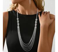 Shein Juego de joyería de 3 piezas/set con collar largo y pendientes asimétricos, de varios niveles, con cristales, lujoso y de moda para la temporada de bo