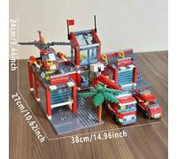 Shein Juego de juguete de rescate de incendios, incluye estación de bomberos, camión de bomberos, helicóptero y grúa - Juego de bloques de construcción de b