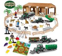 Shein Juego de juguetes de estilo granja - Juguete de construcción de escena en miniatura DIY, Juguete de tractor para niños, Establo, Vaquería, Animales, V