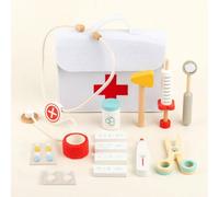 Shein Juego de juguetes de rol de médico de madera para niños, kit médico de juego de imitación de madera, juguetes de inyección y diagnóstico realistas edu