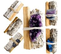Shein Juego de limpieza espiritual con salvia blanca y palo santo, que incluye racimo de amatista, turmalina negra, vara de selenita, fluorita, labradorita