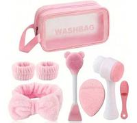 Shein Juego de limpieza facial de 7 piezas, juego de limpieza facial para el baño, set de regalo de Navidad para niñas, decoraciones de Halloween