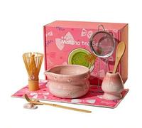 Shein Juego de Matcha de 8 piezas - Incluye batidor de Matcha, cuchara medidora, utensilios de té, tazón de té y soporte para té. El juego de Matcha rosa es