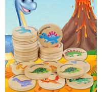 Shein Juego de memoria de dinosaurios para niños, rompecabezas de madera para hacer parejas, juguete educativo para el desarrollo cognitivo, entrenamiento d