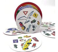 Shein Juego de mesa contemporáneo con temática de movilidad urbana - Cartas circulares vibrantes en lata de coleccionista para noches de juego en dormitorio