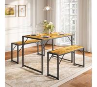 Shein Juego de mesa de comedor de 45.5" para 4 personas, juego de mesa de cocina con 2 bancos, juego de mesa de comedor con estructura de metal y tablero de