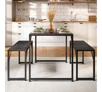 Shein Juego de mesa de comedor de 45.5" para 4 personas, juego de mesa de cocina con 2 bancos, juego de mesa de comedor con estructura de metal y tablero de