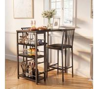 Shein Juego de mesa y sillas de comedor de 3 piezas para 2 plazas, mesa alta y silla, juego de comedor con estante de almacenamiento de 3 niveles, 2 sillas