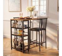 Shein Juego de mesa y sillas de comedor de 3 piezas para 2 plazas, mesa alta y silla, juego de comedor con estante de almacenamiento de 3 niveles, 2 sillas
