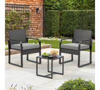 Shein Juego de mesa y sillas de taberna para Patio al aire libre, 3 piezas, con mesa pequeña de cristal y cojín, juego de sillas de mimbre para Patio, porch
