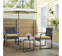 Shein Juego de mesa y sillas de taberna para Patio al aire libre, 3 piezas, con mesa pequeña de cristal y cojín, juego de sillas de mimbre para Patio, porch