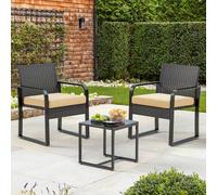 Shein Juego de mesa y sillas de taberna para Patio al aire libre, 3 piezas, con mesa pequeña de cristal y cojín, juego de sillas de mimbre para Patio, porch