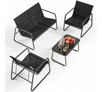 Shein Juego de mesa y sillas para exterior de 4 piezas, muebles de jardín con sofá doble y 2 sillas individuales, juego de mesa y sillas de bistró para pati