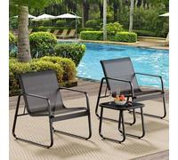 Shein Juego de mesa y sillas para exteriores de 3 piezas con dos sillas y una mesa cuadrada, juego de muebles de patio con marco de metal y vidrio para plan