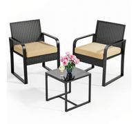 Shein Juego de muebles de jardín de ratán, juego de balcón con asientos de ratán para 2 personas, pequeño balcón al aire libre, muebles de jardín para porch