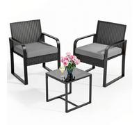 Shein Juego de muebles de jardín de ratán, juego de balcón con asientos de ratán para 2 personas, pequeño balcón al aire libre, muebles de jardín para porch